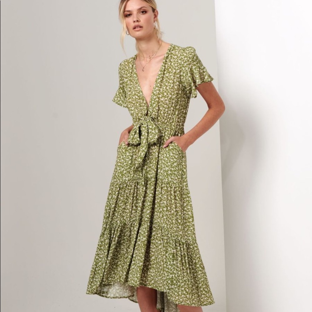 Bohemian Green Floral Kivari Dress, Size Small